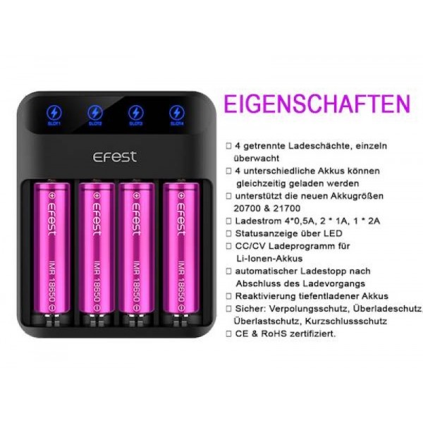 Efest - Lush Q4 Ladegerät - für 3.6V - 3.7V Li-Ion Akkus